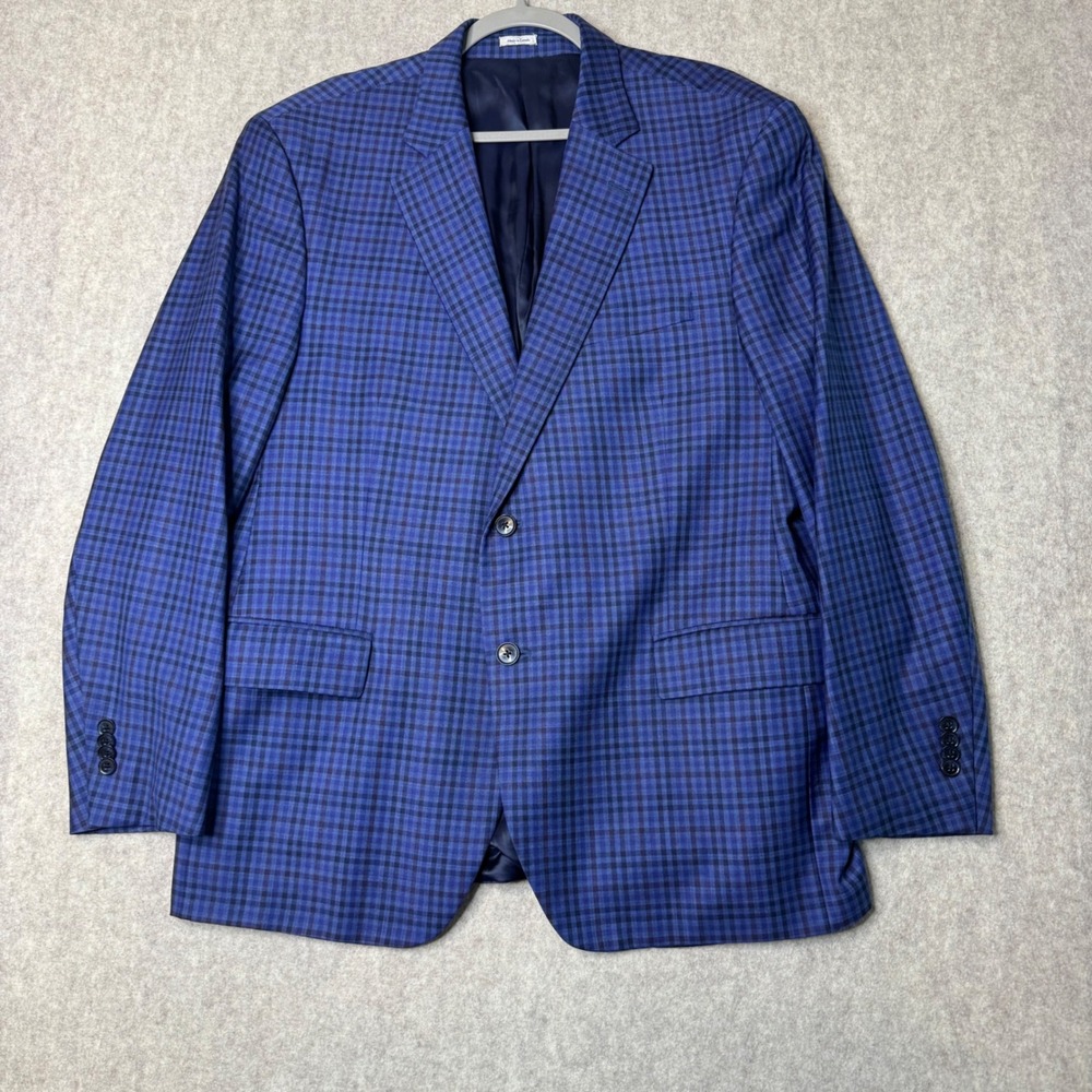 Peter Millar Sport Coat Plaid 2-Button 100% Wool Blazer Mens 46R Blue Canada